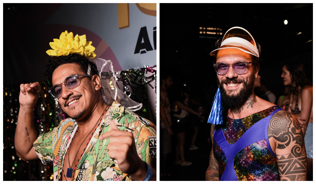 Homens usam óculos LIVO no carnaval 2023